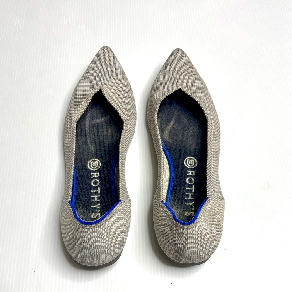 Rothy's Flax Birdseye Gray and Blue Pointed Toe Flats - Picture 3 of 10